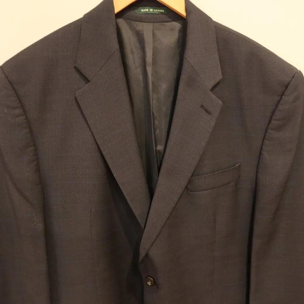 RALPH LAUREN mens wool cashmere blazer plaid dark navy 44R 2 button sports jackt